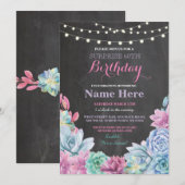 60e Verjaardag Party Krijtbord Bloemen Roze Uitnod Kaart (Voorkant / Achterkant)