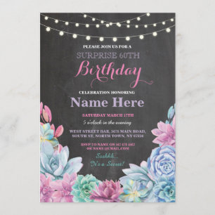 60e Verjaardag Party Krijtbord Bloemen Roze Uitnod Kaart
