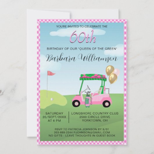 60e verjaardag Party Lady Golfer thema uitnodiging (Voorkant)