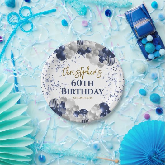 60e verjaardag Party Navy Ballonnen Papieren Bordje (Feest)