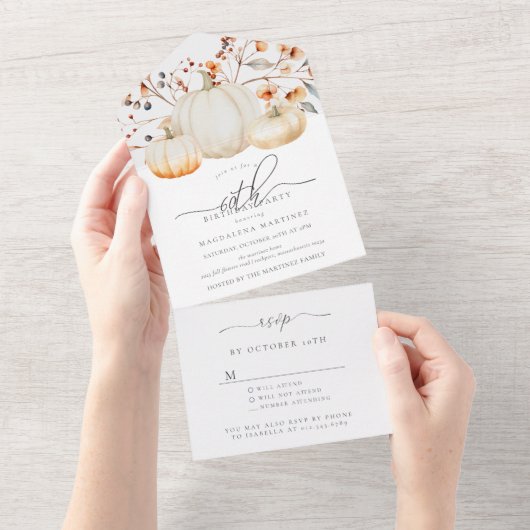 60e Verjaardag Party Pompoen Fall Bladeren All In One Uitnodiging (Afscheurbaar)