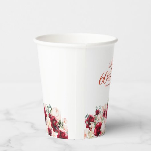 60e Verjaardag Party Red Rose Pink Peony Custom Papieren Bekers (Rechts)