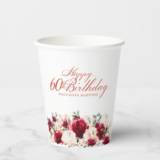 60e Verjaardag Party Red Rose Pink Peony Custom Papieren Bekers (Voorkant)