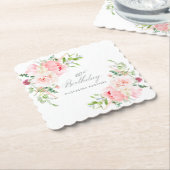 60e Verjaardag Party Roze Bloemen Custom Kartonnen Onderzetters (Gebogen)