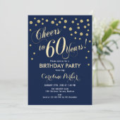 60e verjaardag Party uitnodiging - Gold Navy (Staand voorkant)