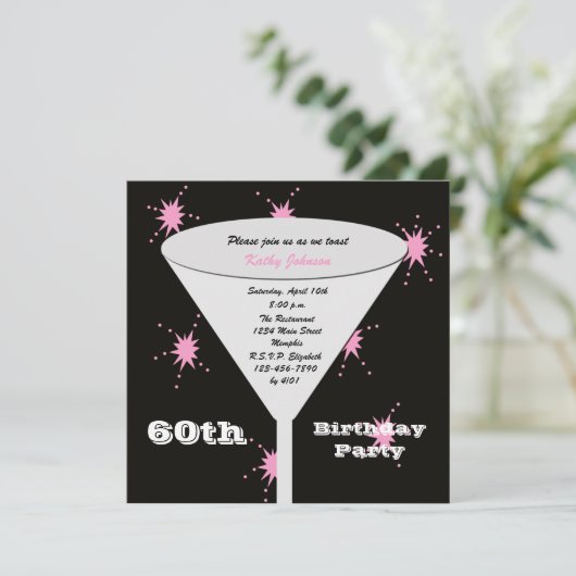 60e verjaardag Party uitnodiging Roze 60e Toast (Staand voorkant)
