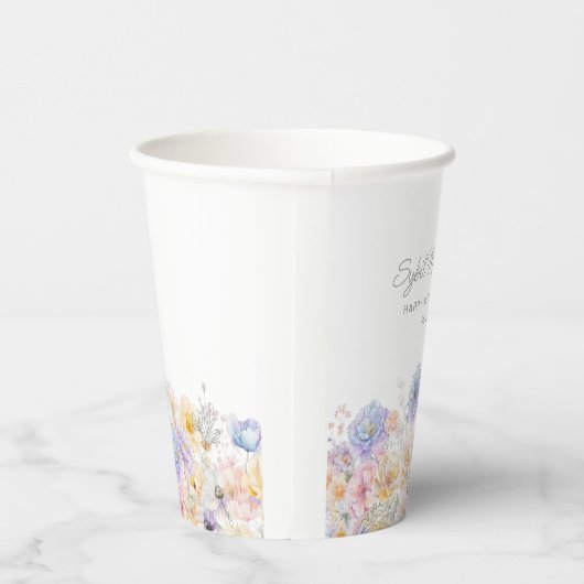 60e Verjaardag Party Waterverf Bloemen Custom Papieren Bekers (Rechts)