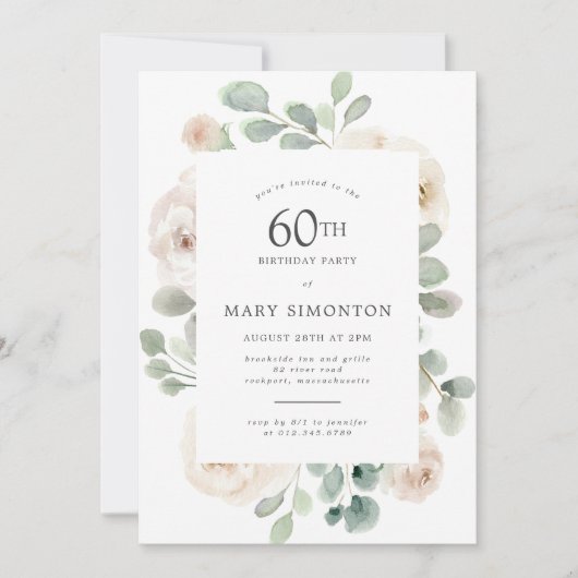 60e Verjaardag Party White Rose Bloemen Kaart (Voorkant)