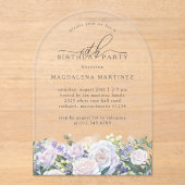 60e Verjaardag Party Witte Roos Blauwe Bloemenboog Acryl Uitnodigingen (Voorkant)