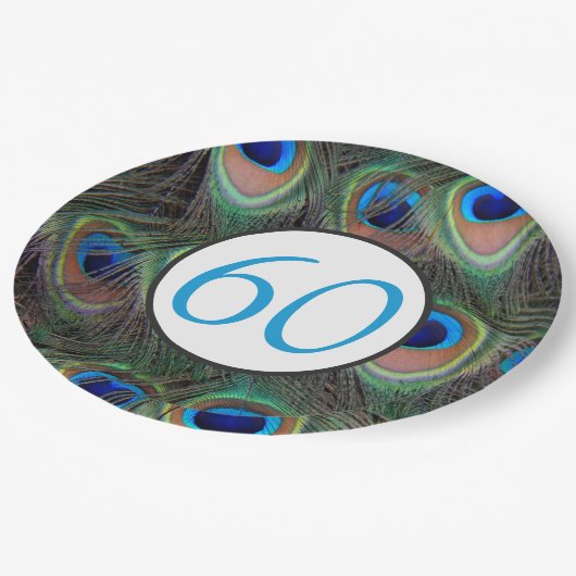 60e verjaardag Peacock-doezelaar Papieren Bordje (Gekanteld)