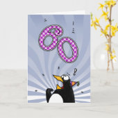 60e verjaardag - Penguin Surprise Kaart (Gele Bloem)