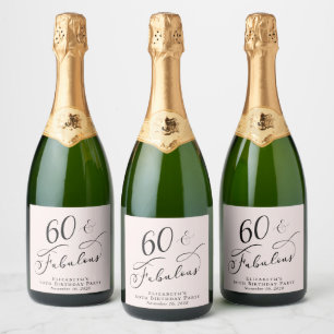 60e verjaardag Pink Sparkling Wijnetiket