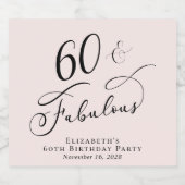 60e verjaardag Pink Sparkling Wijnetiket (Enkel label)