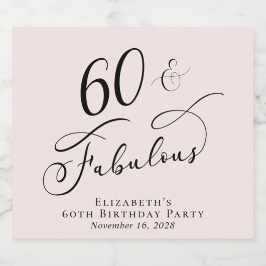 60e verjaardag Pink Sparkling Wijnetiket (Enkel label)