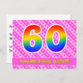60e verjaardag: Pink Stripes & Hearts, Rainbow 60 Briefkaart (Voorkant / Achterkant)
