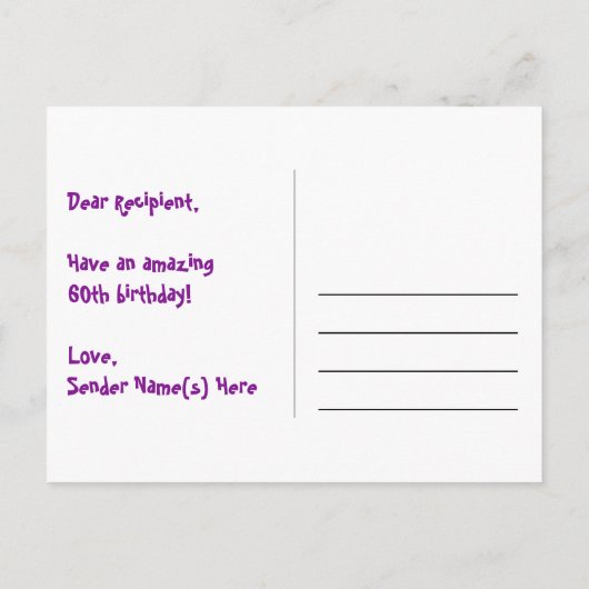 60e verjaardag: Pink Stripes & Hearts, Rainbow 60 Briefkaart (Achterkant)