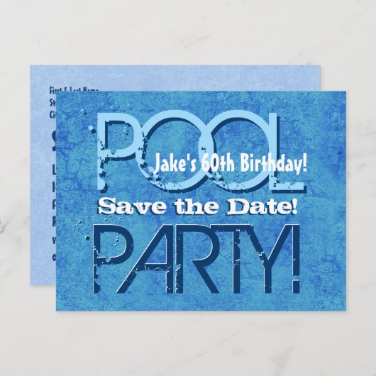 60e verjaardag Pool Party Save the Date V060 Aankondigingskaart (Voorkant / Achterkant)