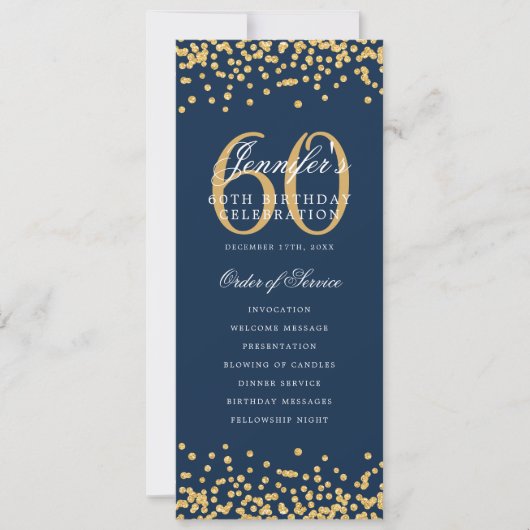 60e verjaardag programma Bedankt Gold Navy Blue (Voorkant)