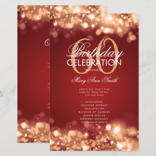 60e verjaardag Programma Glam Licht Gold Red met M (Voorkant / Achterkant)