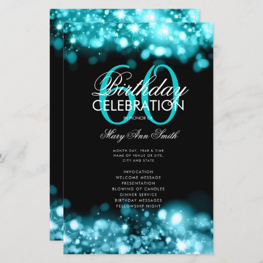 60e verjaardag Programma Glam Lichten Blauwgroen m (Voorkant / Achterkant)