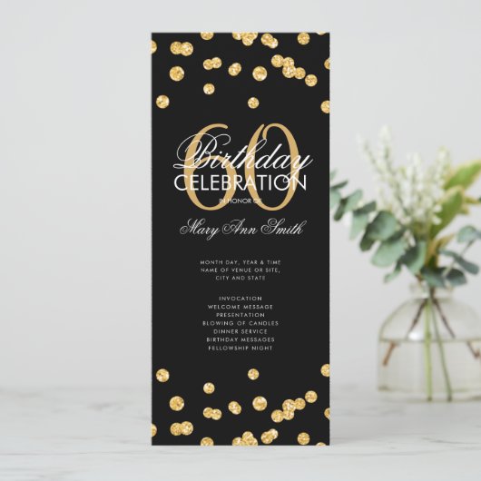 60e verjaardag Programma Gold Glitter met menu (Staand voorkant)
