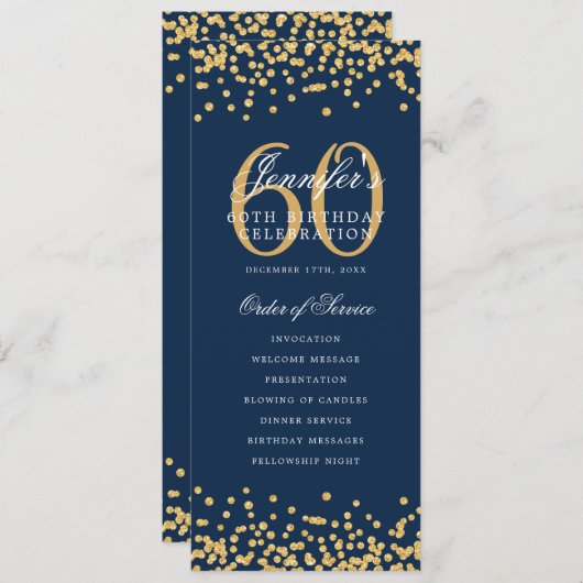 60e verjaardag programma Gold Navy Blue Confetti (Voorkant / Achterkant)