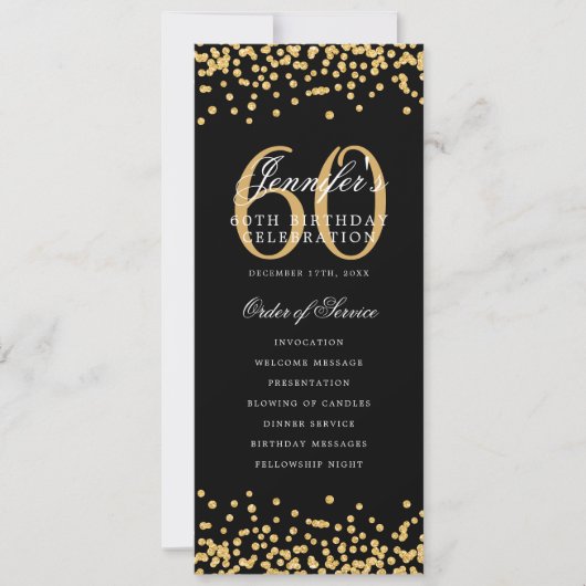 60e verjaardag programma menu Bedankt Gold Confett (Voorkant)