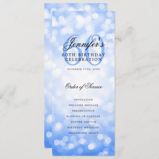 60e verjaardag programma Navy Blue Bokeh Dank u (Voorkant / Achterkant)