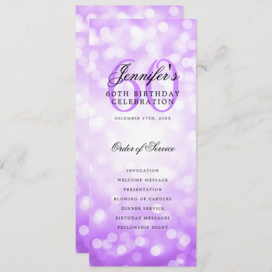 60e Verjaardag Programma Paarse Bokeh Bedankt (Voorkant / Achterkant)