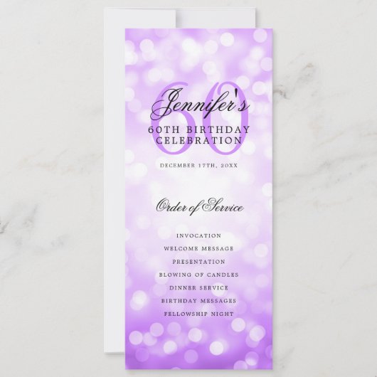 60e Verjaardag Programma Paarse Menu+Dank U (Voorkant)