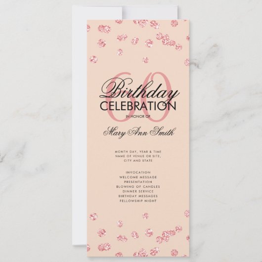 60e verjaardag Programma Roos Gold Glitter Menu Bl (Voorkant)