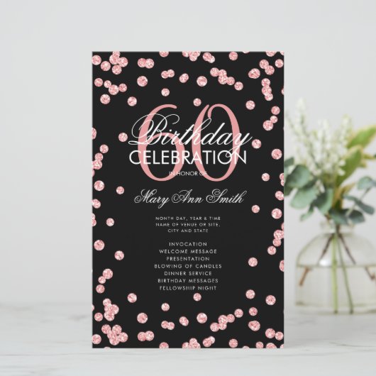 60e verjaardag Programma Roos Gold Glitter met Men (Staand voorkant)