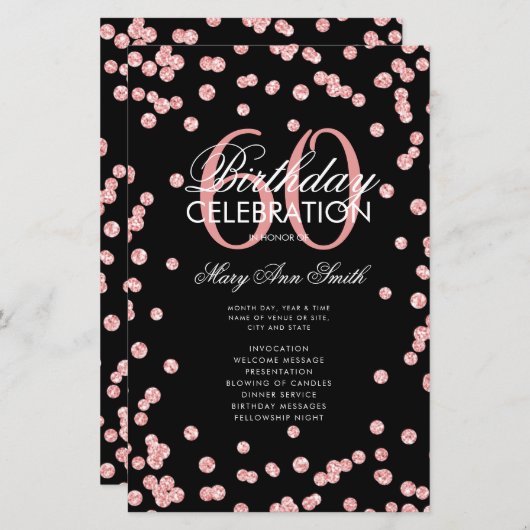 60e verjaardag Programma Roos Gold Glitter met Men (Voorkant / Achterkant)