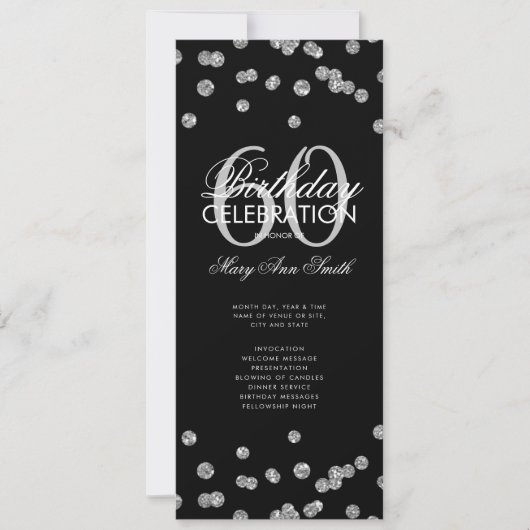 60e verjaardag Programma Silver Glitter met Menu (Voorkant)