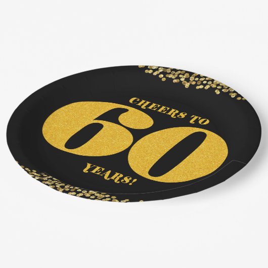 60e verjaardag Proost 60 jaar Zestig Goud Zwart Papieren Bordje (Gekanteld)