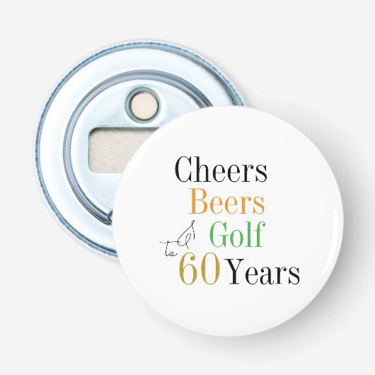 60e verjaardag proost en bier golf minimaal button flesopener (Voorkant)