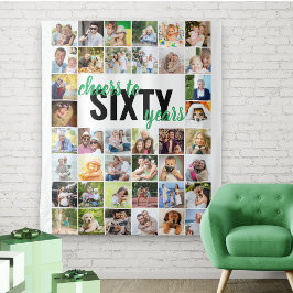 60e verjaardag Proost op 60 jaar 40 foto collage Wandkleed