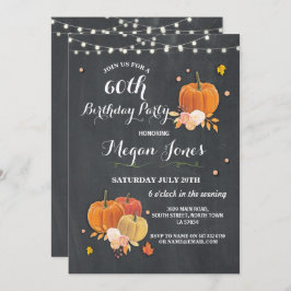 60e verjaardag Pumpkin Rustic Chalk Invite 40 Kaart