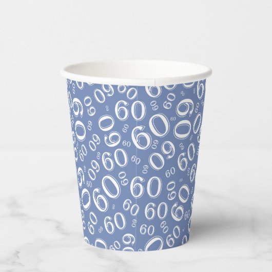 60e verjaardag Random Number Pattern Blue/White Papieren Bekers (Rechts)