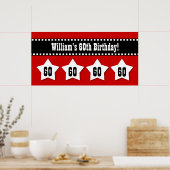 60e verjaardag Red Black White Stars banner V60S Poster (Keuken)