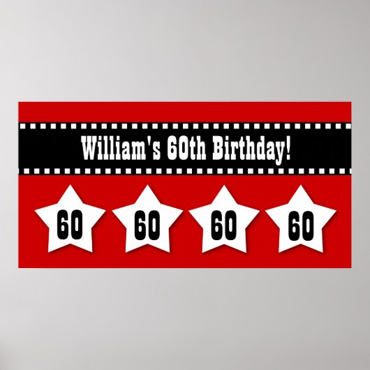 60e verjaardag Red Black White Stars banner V60S Poster (Voorkant)