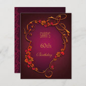 60e verjaardag Red Brown Autumn Floral Kaart (Voorkant / Achterkant)