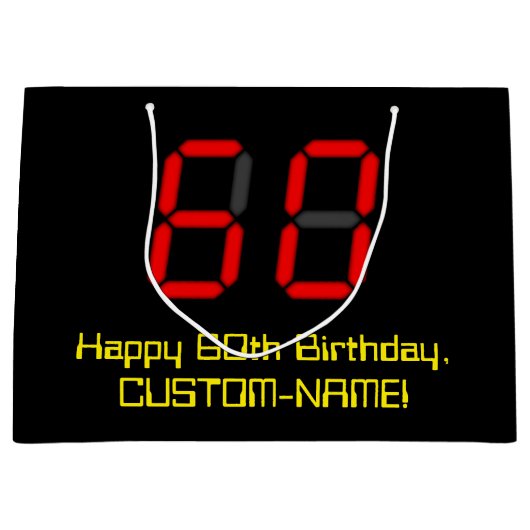 60e verjaardag: Red Digital Clock Style "60" + naa Groot Cadeauzakje (Voorkant)