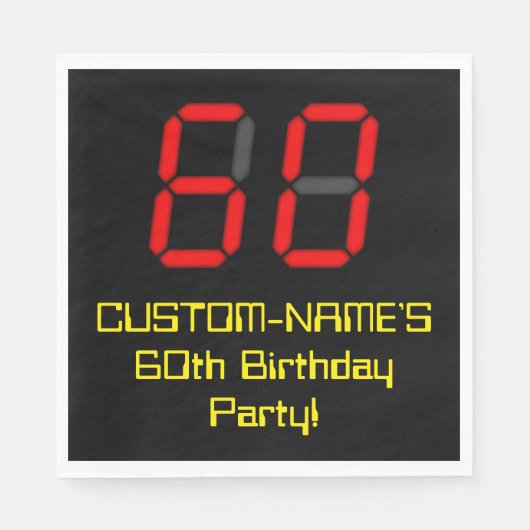 60e verjaardag: Red Digital Clock Style "60" + naa Servet (Voorkant)