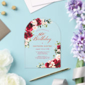 60e Verjaardag Red Rose Pink Peony Bloemenboog Acryl Uitnodigingen (Insitu (Huwelijk))