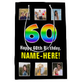 60e verjaardag: Regenboog "60", aangepaste foto's  Medium Cadeauzakje (Voorkant)