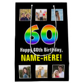 60e verjaardag: Regenboog "60", aangepaste foto's  Medium Cadeauzakje (Achterkant)