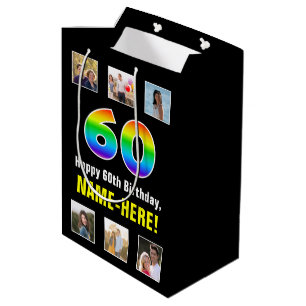 60e verjaardag: Regenboog "60", aangepaste foto's  Medium Cadeauzakje