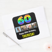 60e verjaardag: Regenboog "60"; Aangepaste foto's  Vierkante Sticker (Envelop)