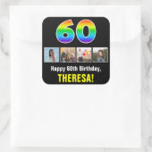 60e verjaardag: Regenboog "60"; Aangepaste foto's  Vierkante Sticker (Tas)